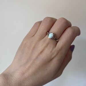 NWT 10K Gold White Opal & Diamond Ring